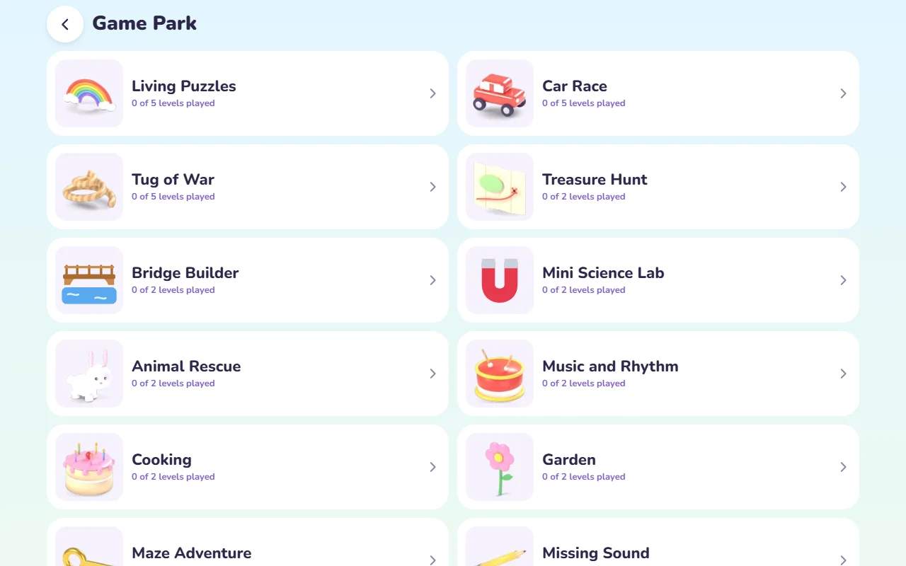 Age-based learning games in Wandermio