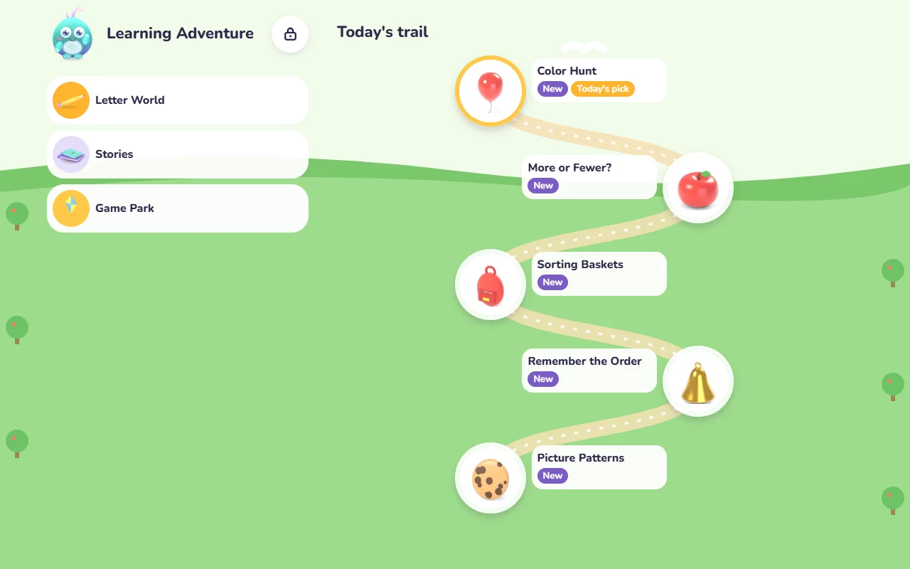 Buddy, letter activities and the daily learning path in Wandermio